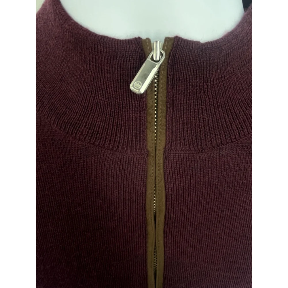 Peter Millar Sweater Mens XL Burgundy Quarter Zip Merino Wool Blend Horse Logo‎